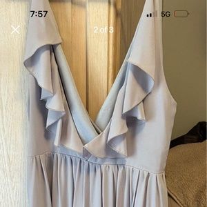 Tobi Blue Grey Chiffon Ruffle Maxi Dress with leg slit, Size Medium